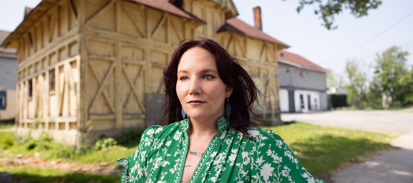 Emily Jarnot in front of historic building
