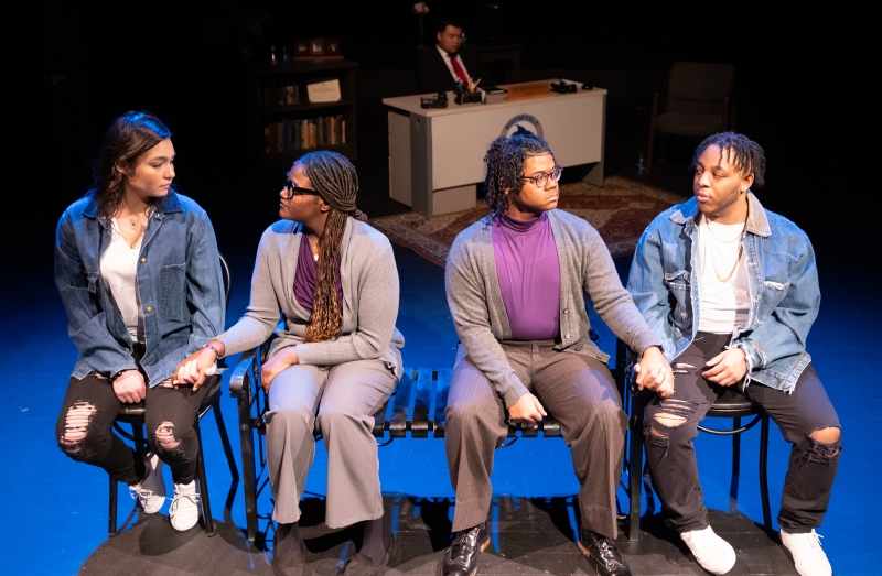 Four student actors from Teach sitting in a row